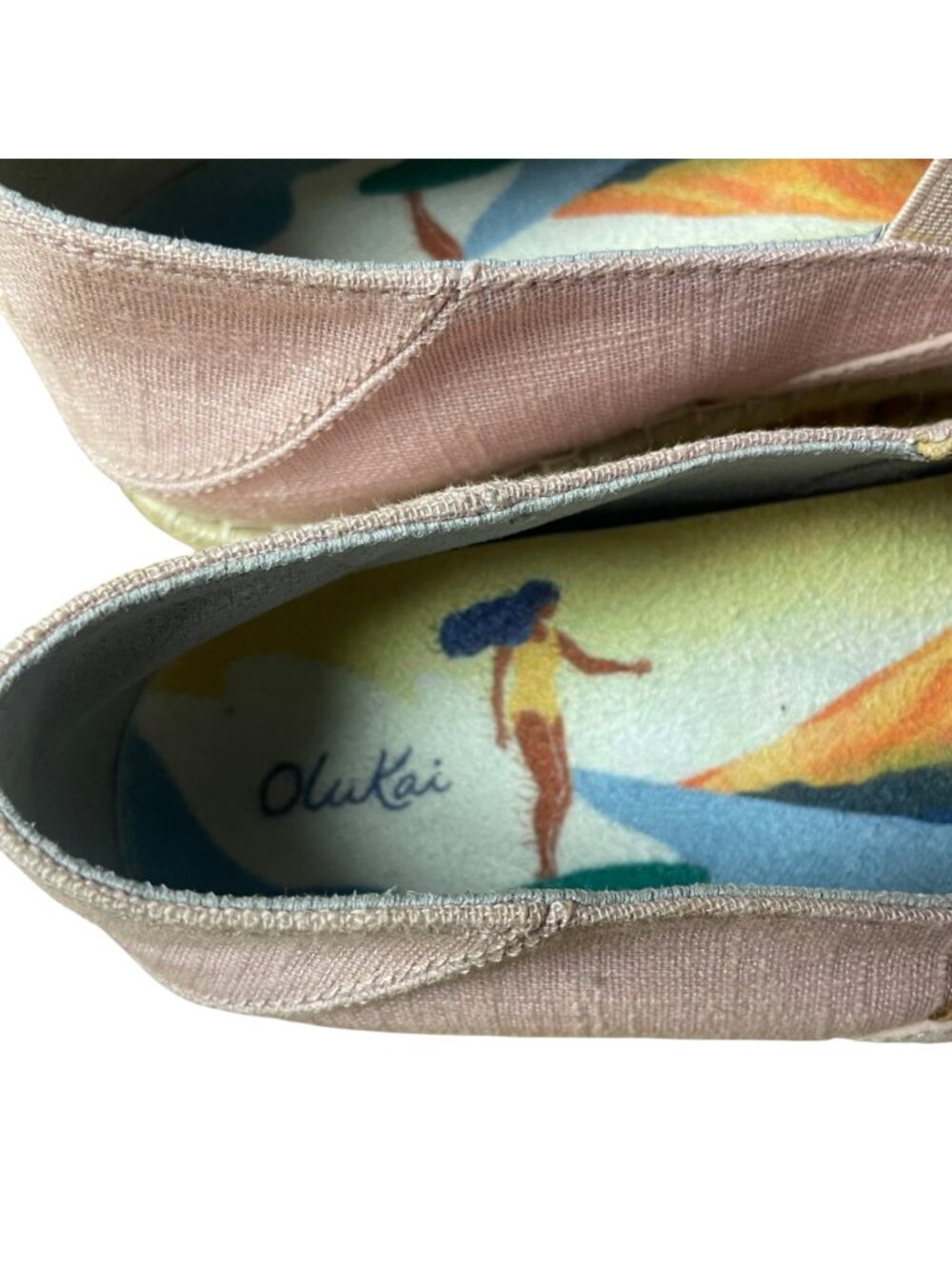 Olukai Kaula Pa'a Kapa Linen Espadrilles Pink Sz 10 Flats Slip On - Picture 6 of 10